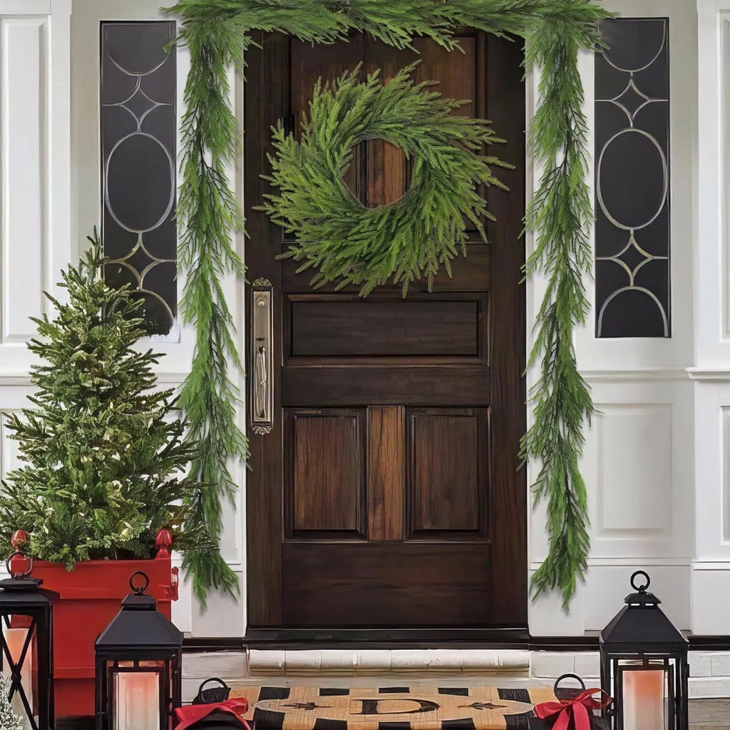 PE Feel plastic front door garland with American country style decoration in various leaf counts