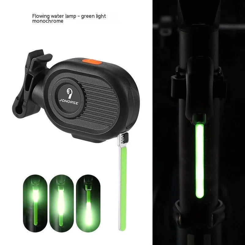 Bicycle running water taillight showing waterfall lighting effect in blue colour with USB Type-C charging port