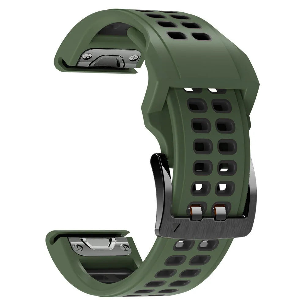 Two-colour silicone watch strap with quick-release pins and pin buckle in sport style