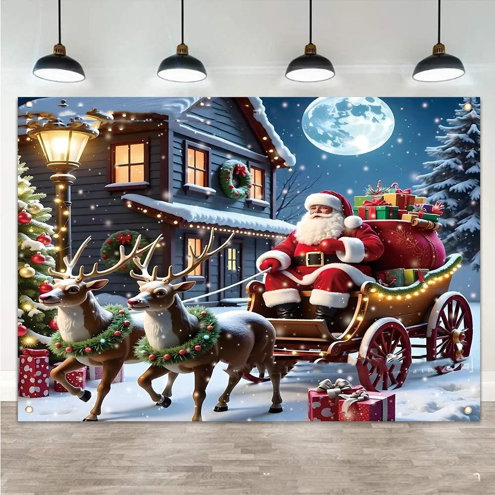 Christmas banner with Santa Claus night gift design measuring 210x150cm