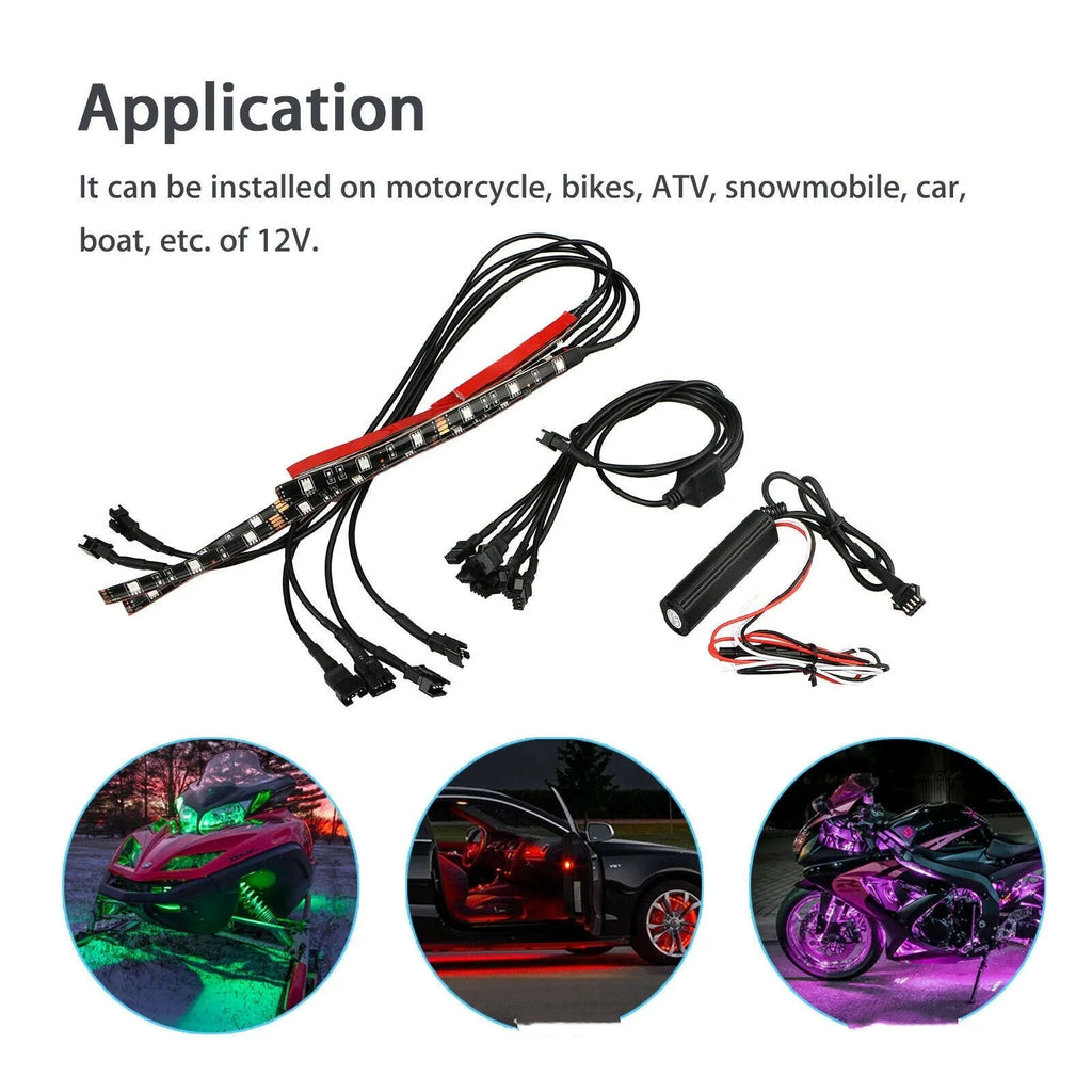 Black silicone RGB LED light bar with remote control for vehicle atmosphere lighting