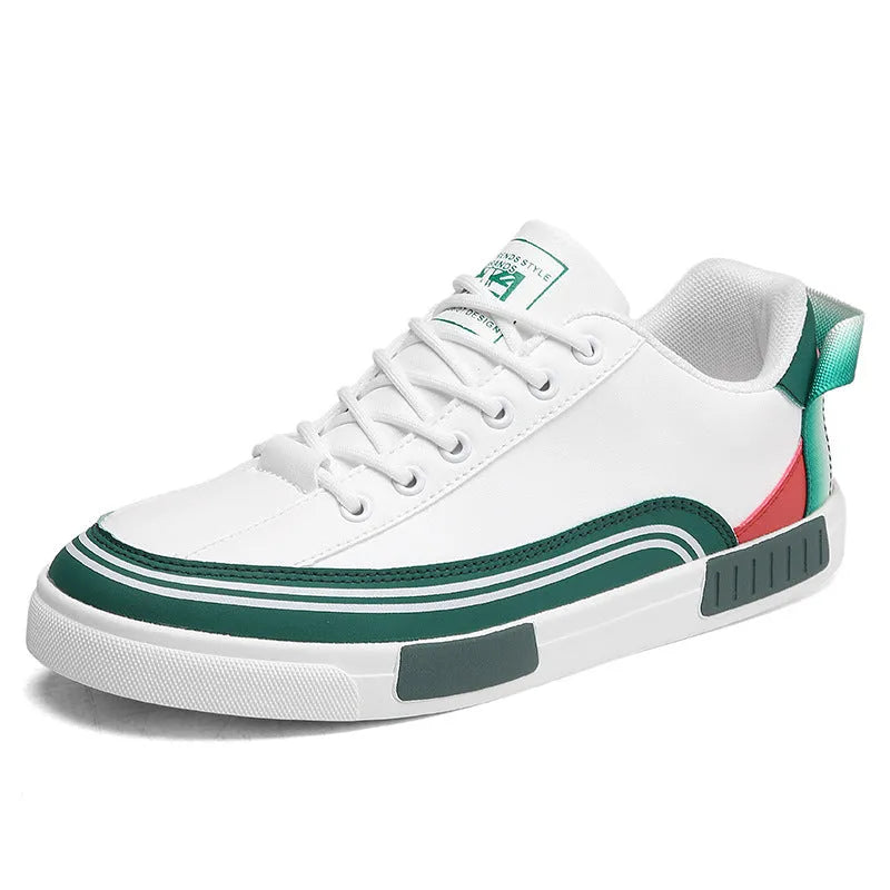 Men's beige, white and green canvas casual shoes with mesh ventilation panels