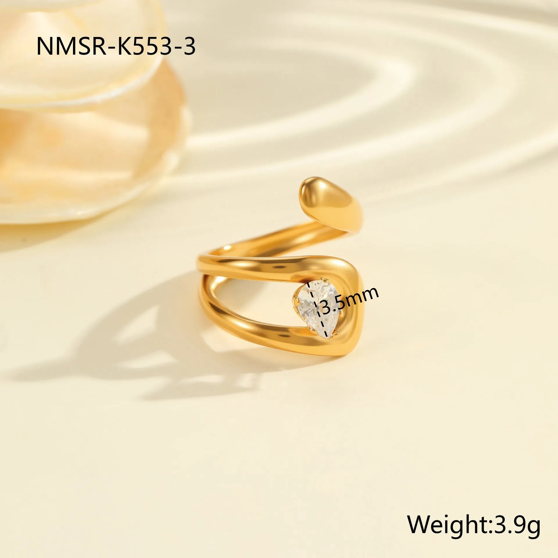 Geometric stainless steel ring with electroplated zircon stones in multiple colour options