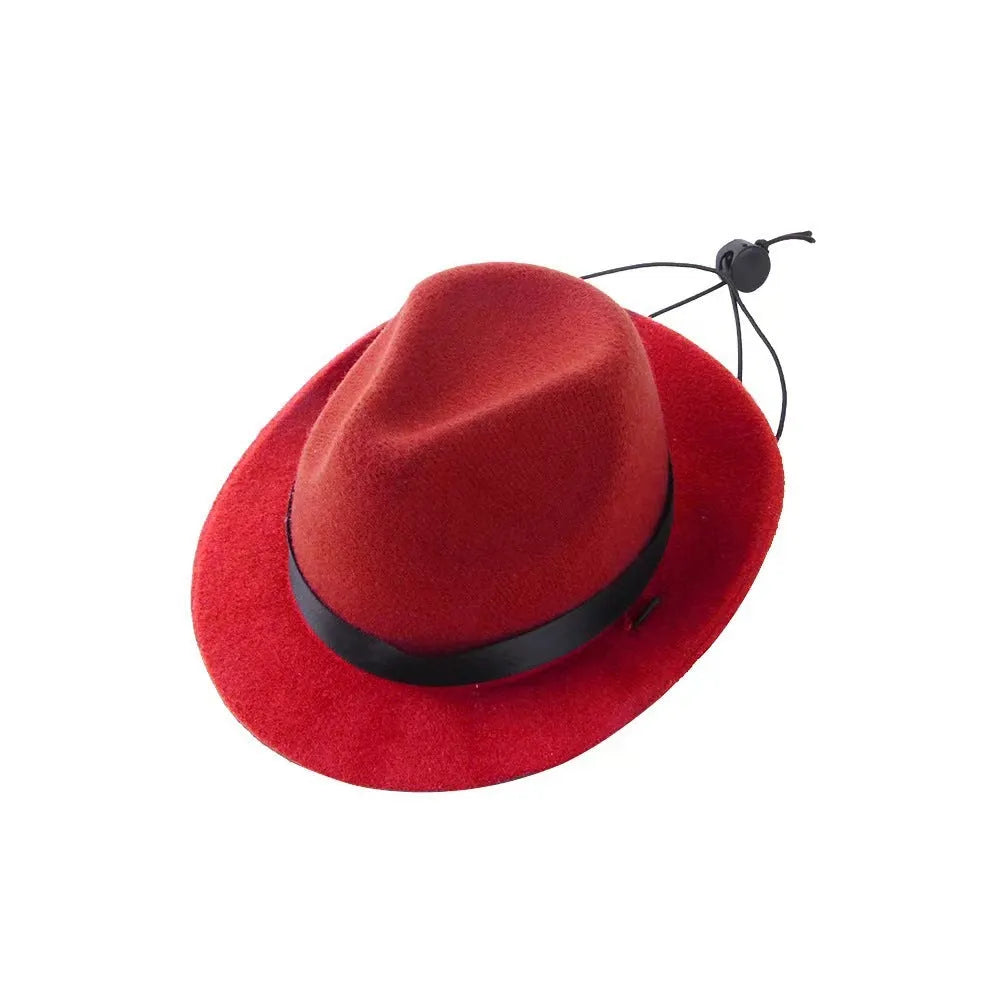 Wool felt mini pet hat for dogs and cats in pink colour showing 15.5cm diameter measurement