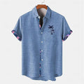 Linen short sleeve shirt with ocean fish pattern in loose casual fit