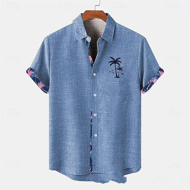Linen short sleeve shirt with ocean fish pattern in loose casual fit