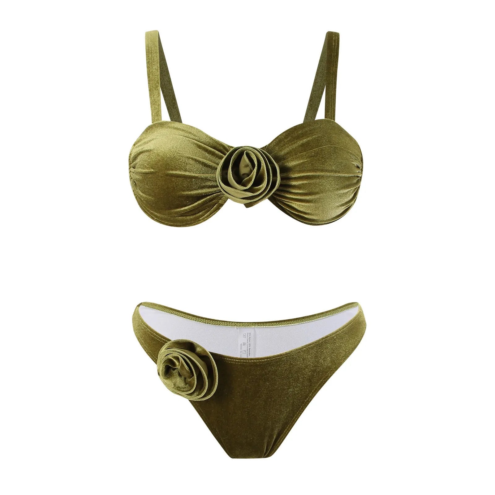 Women's 3D flower swimsuit in A371 Green with floral pattern and brief style design