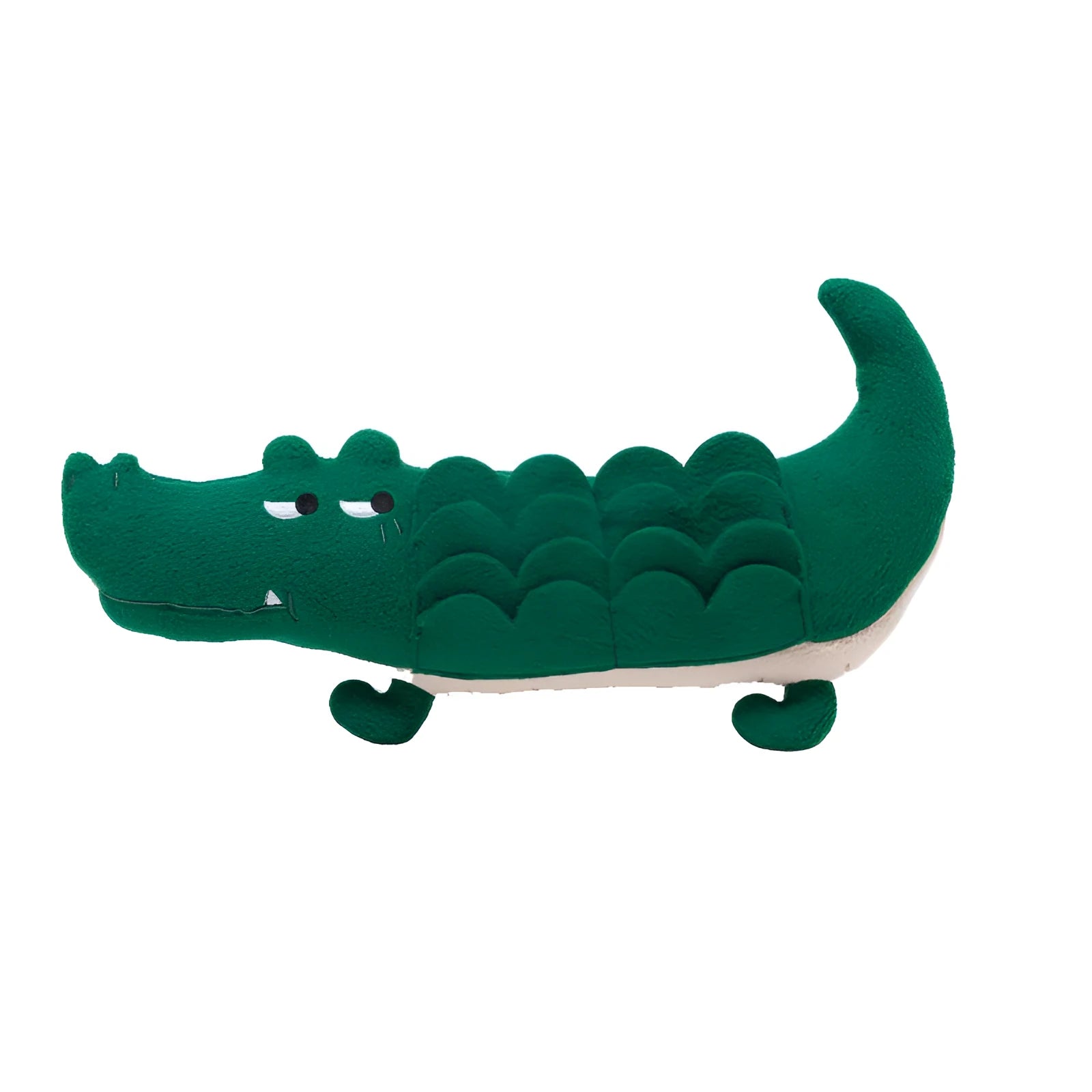 Green plush toy dog soft animal companion measuring 35cm by 18cm