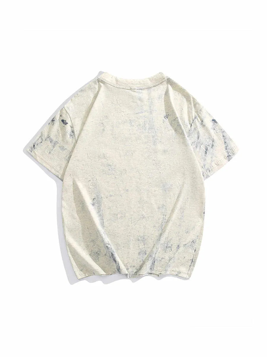 Grey tie dye print loose fit T-shirt with short sleeves and round neck