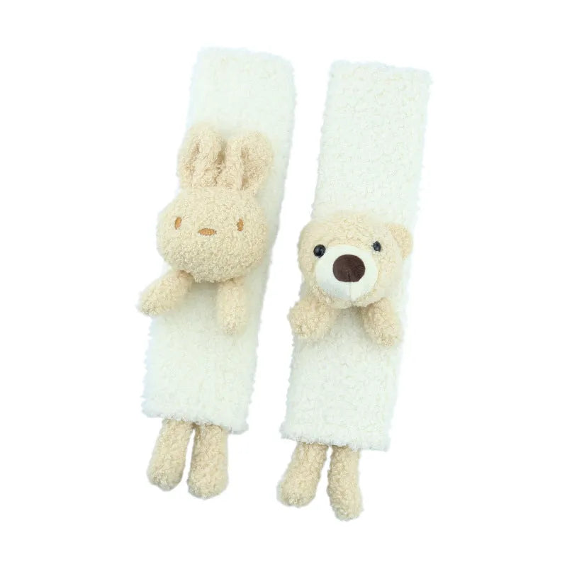 Lamb wool car seatbelt shoulder protector with cartoon bear design