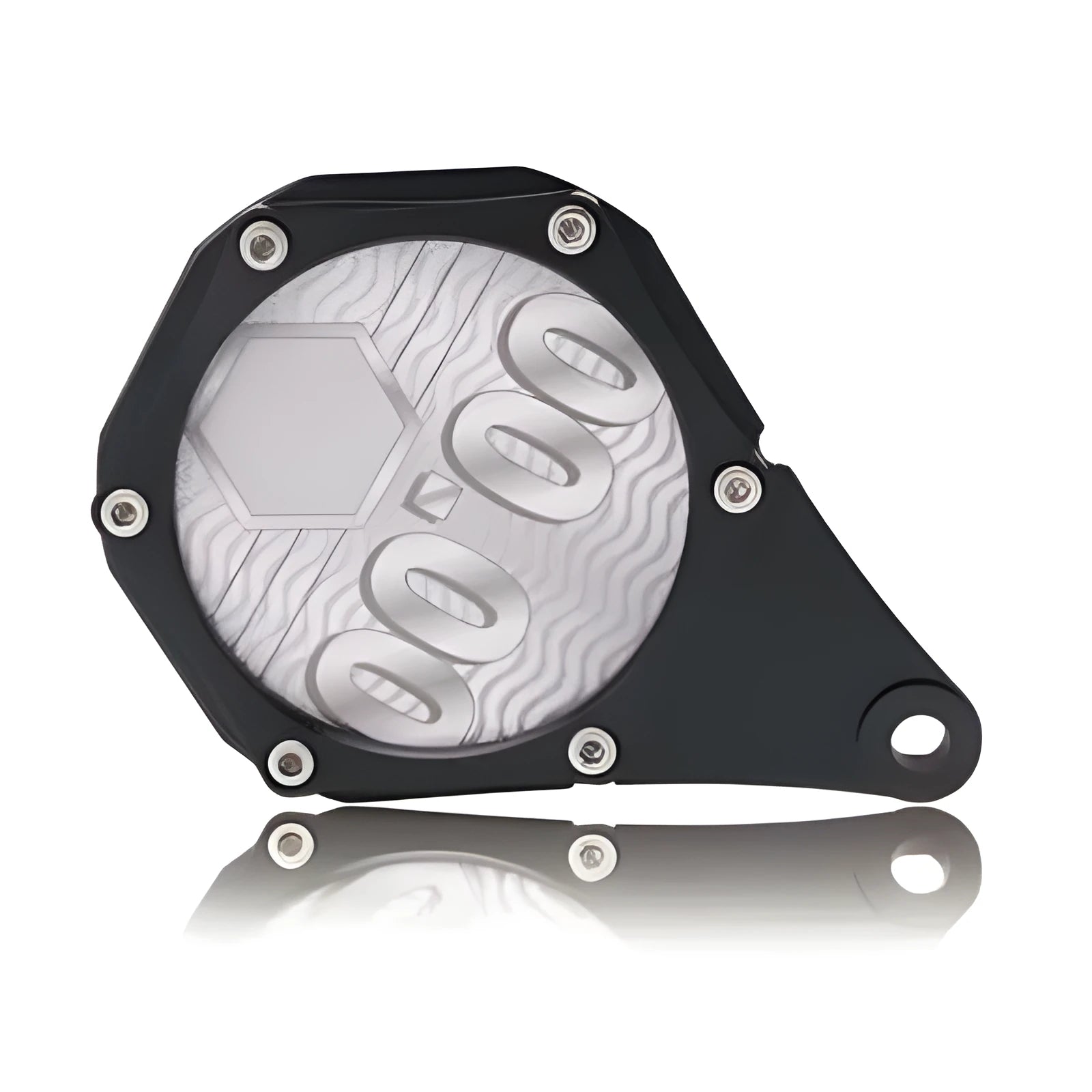 Black carbon fibre pattern motorcycle fuel cap seal with aluminium alloy construction and anti-theft screw