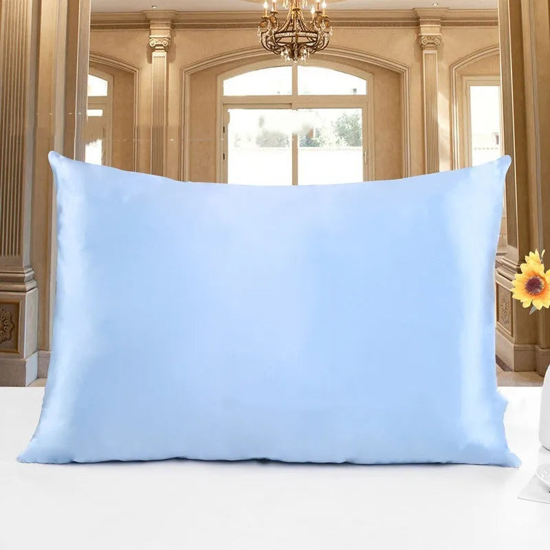 19 M double-sided Mulberry silk pillowcase in apricot colour, shown in three size options.