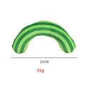 Striped pattern cat toy pillow with noise maker and built-in catnip measuring 23cm by 20cm