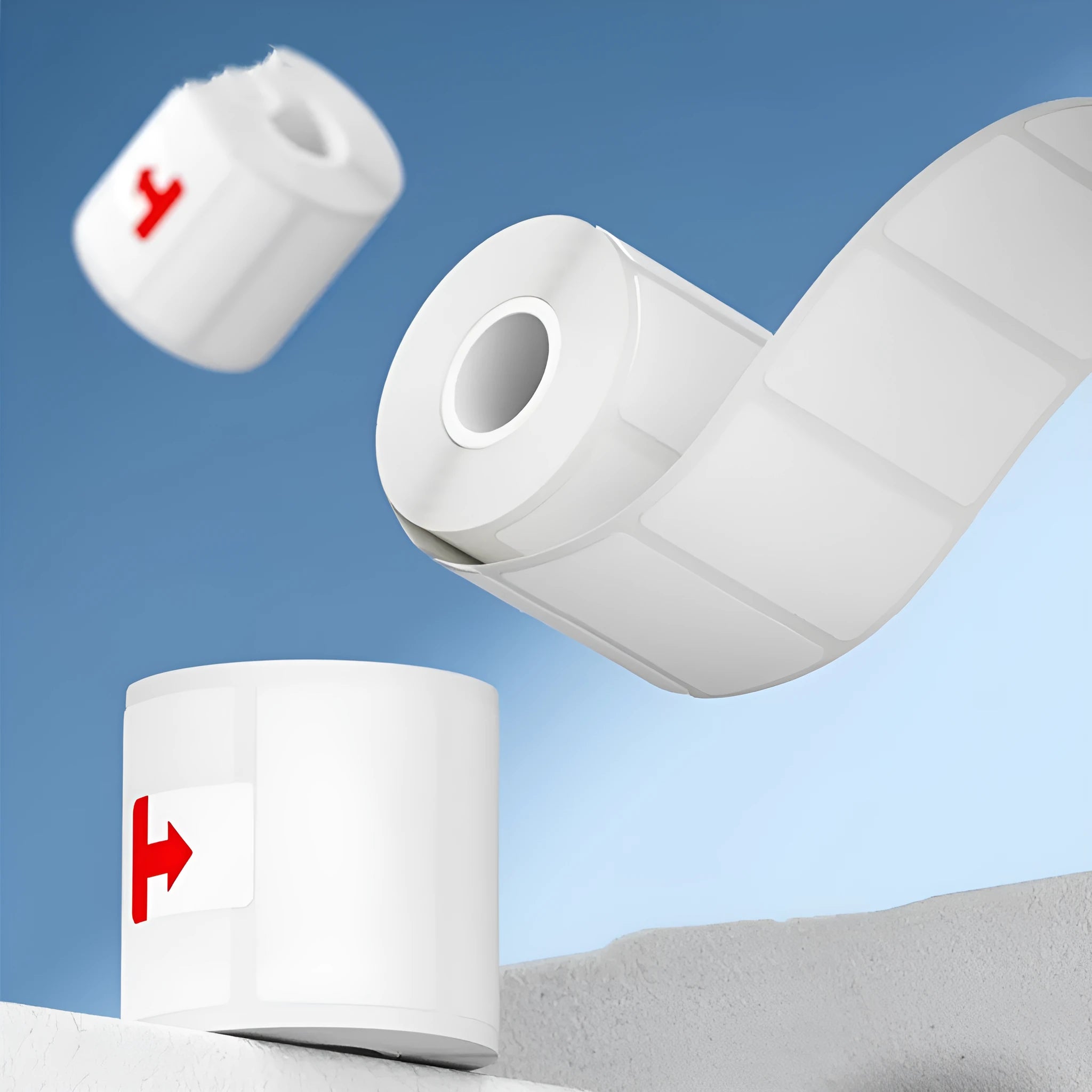 Roll of white 40x40mm thermal adhesive labels for retail pricing and product identification