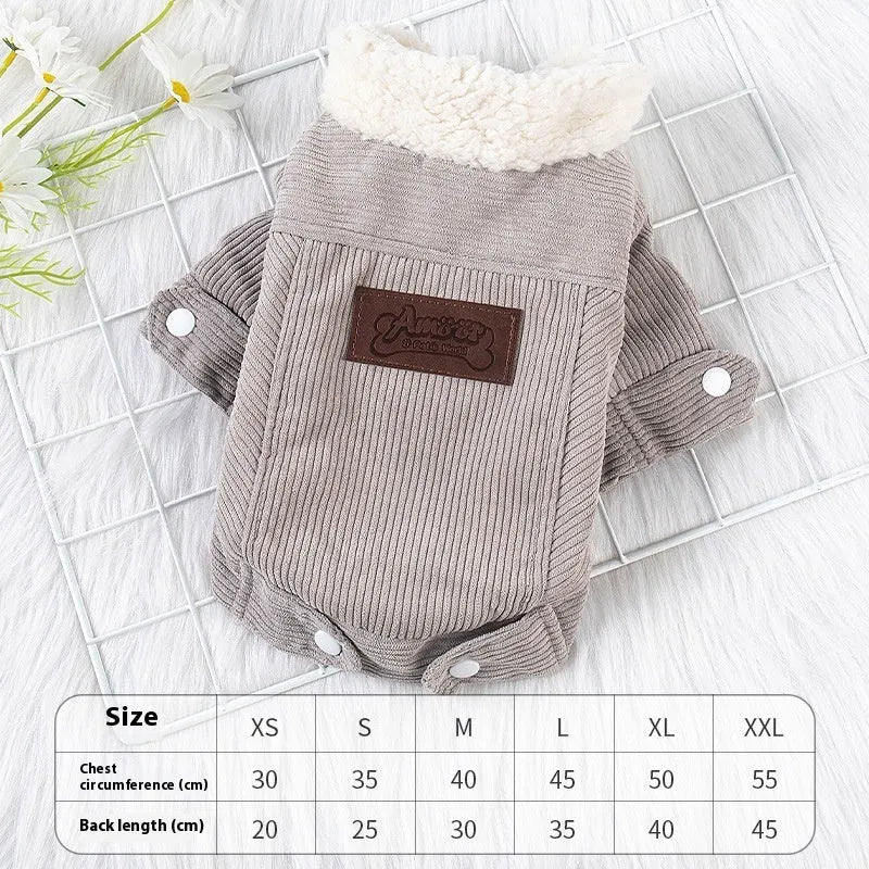 Lambswool grey dog fleece vest with wool lining for winter warmth