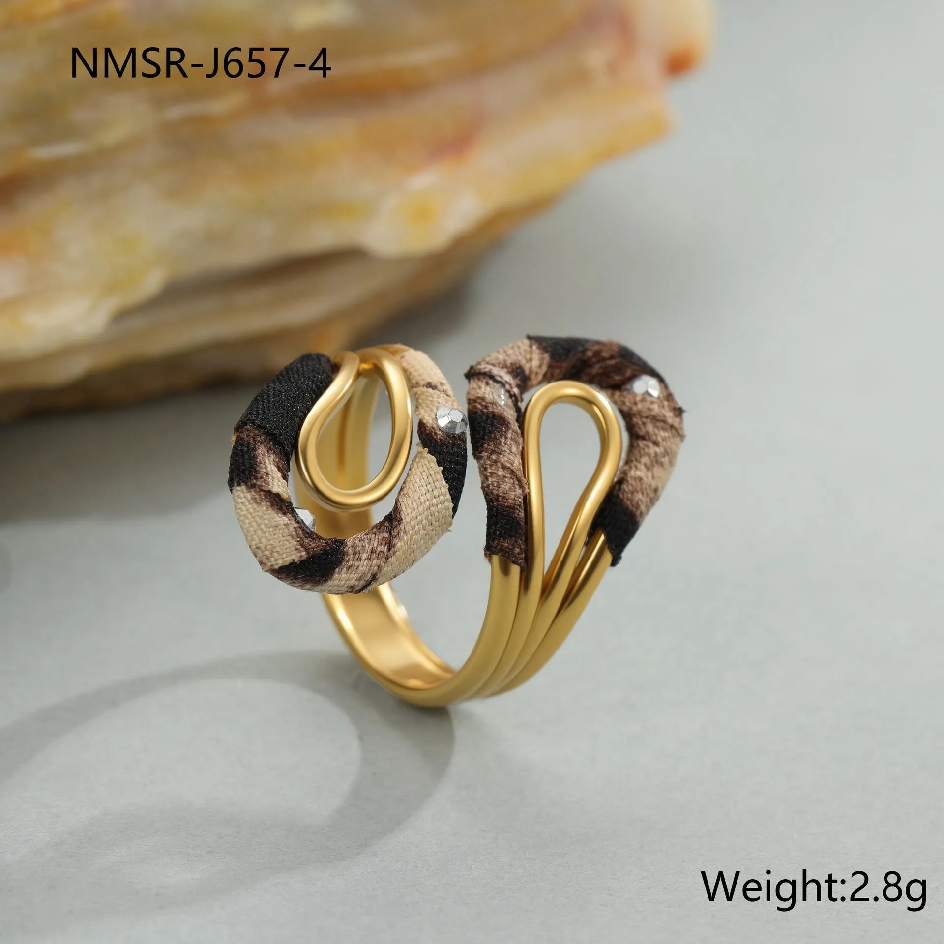 Leopard Series stainless steel open mouth ring with geometric heart shape and leopard print pattern