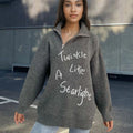 Women's alpaca fleece pullover sweater with an oblique chest zipper and retro turtleneck.