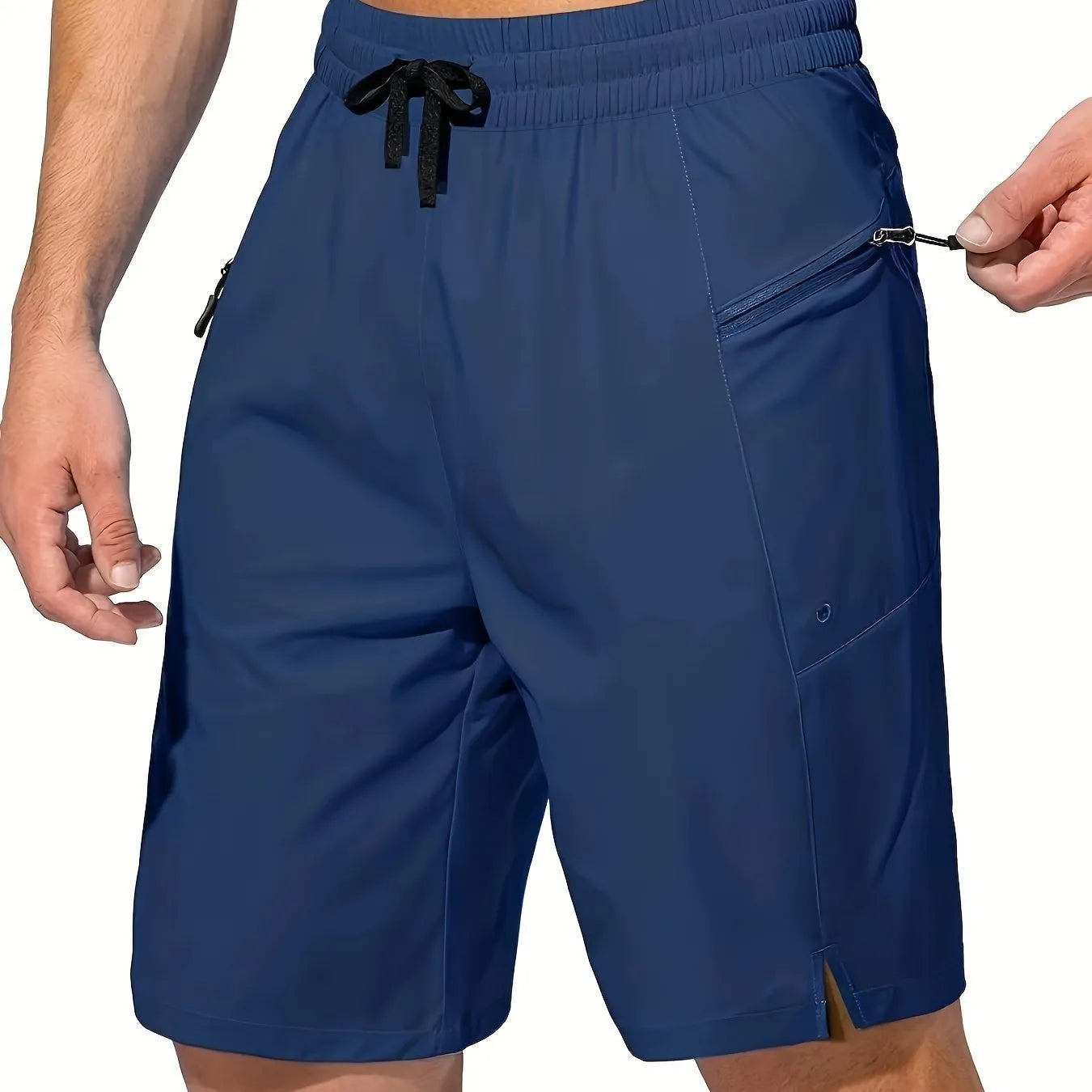 Men's quick-drying polyester beach shorts in straight-leg cut available in nine solid colours
