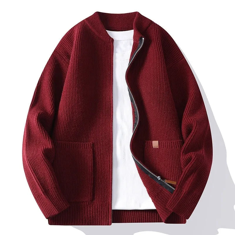 Men's striped cardigan sweater in chemical fibre blend fabric available in multiple colours