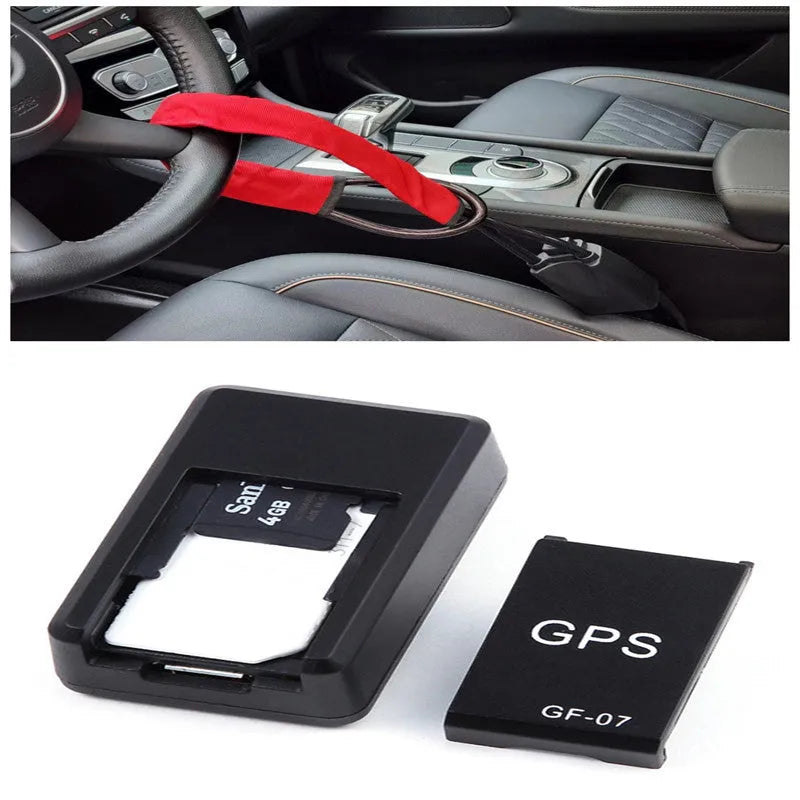 Black mini magnetic GPS car tracker device with dimensions 35x20x14mm