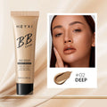 Waterproof BB cream tube showing four colour shade options for different skin tones