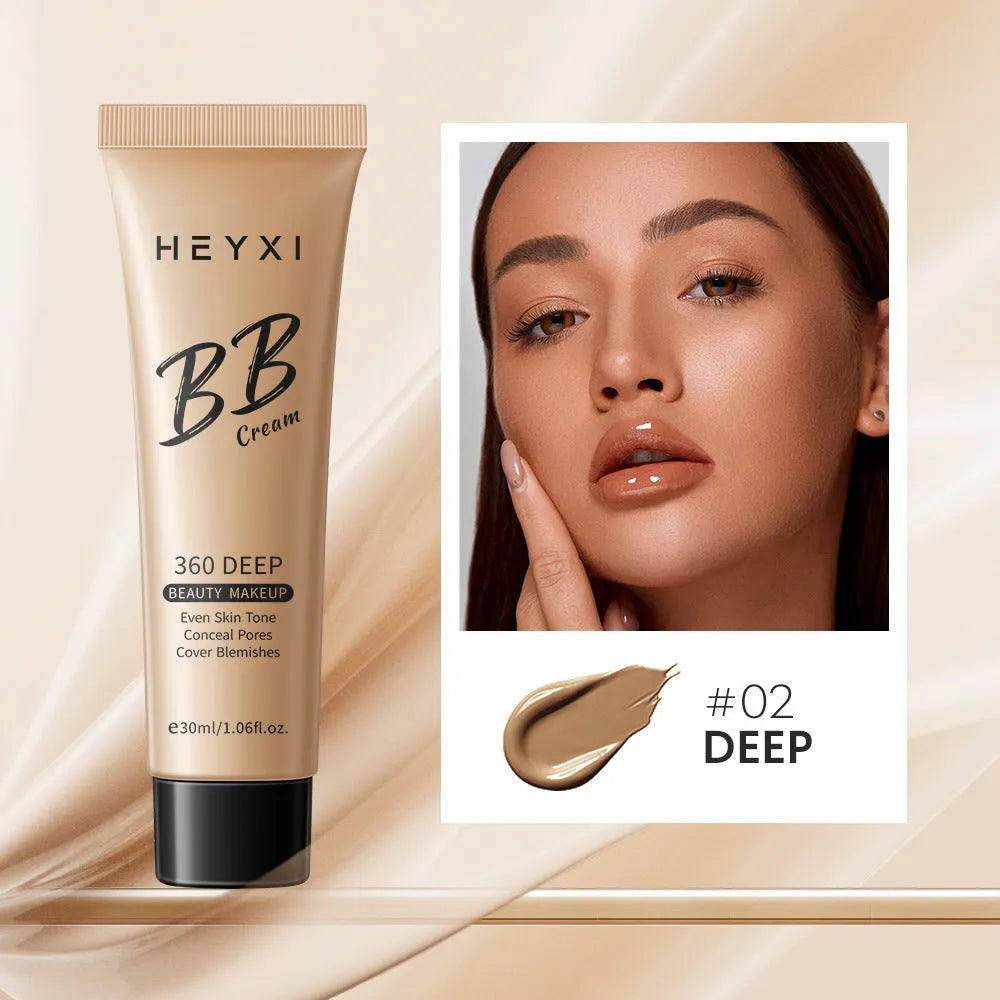 Waterproof BB cream tube showing four colour shade options for different skin tones