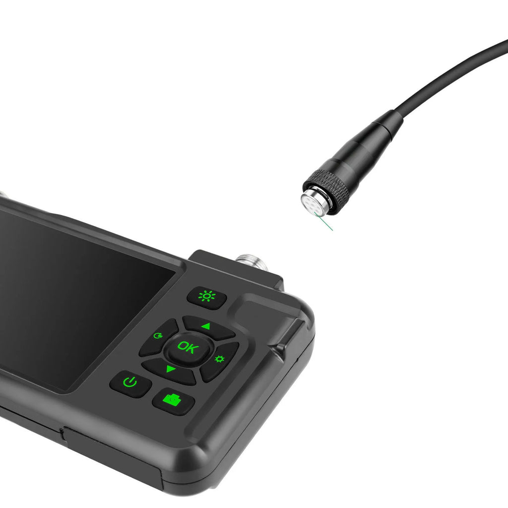 Handheld industrial endoscope with 4.5-inch colour screen and 1-metre probe for automotive inspection.