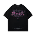 Men's printed cotton t-shirt in black with fashion design and loose fit silhouette