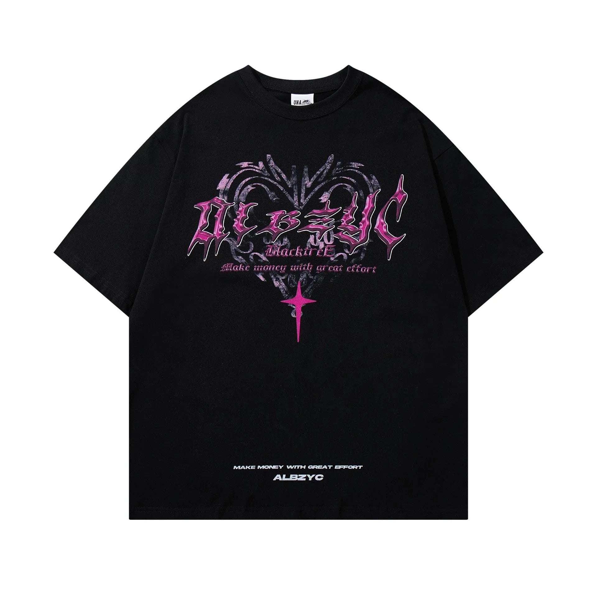 Men's printed cotton t-shirt in black with fashion design and loose fit silhouette