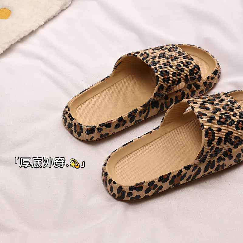 Leopard print slippers for women with thick EVA sole in multiple colour options