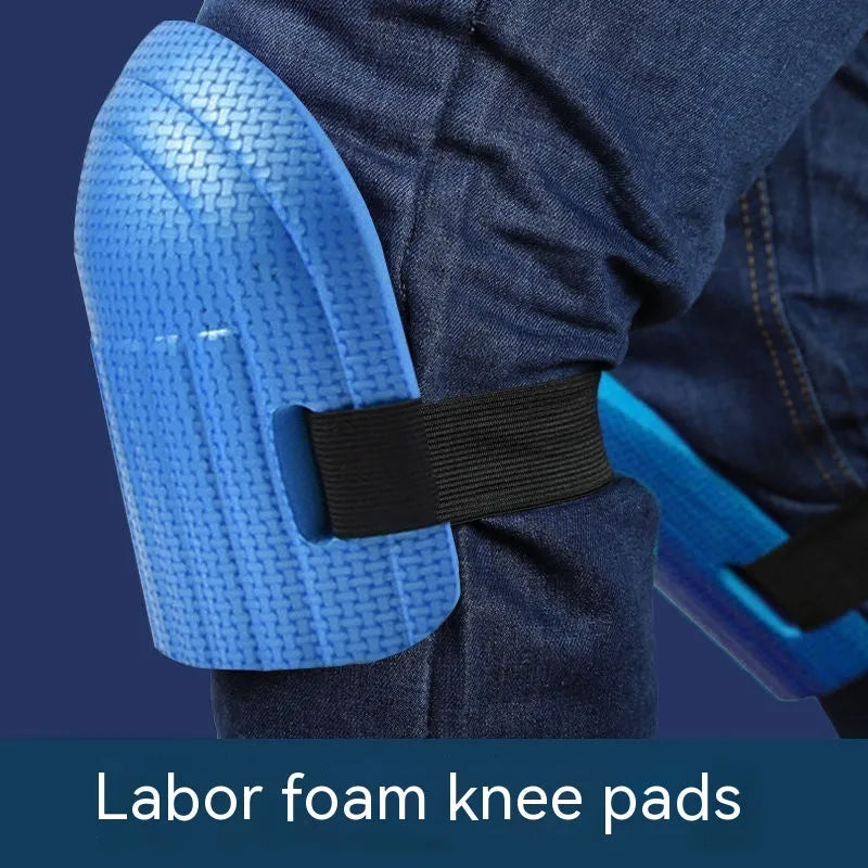 Pair of 11mm thick EVA foam kneepads for construction and flooring work in blue.