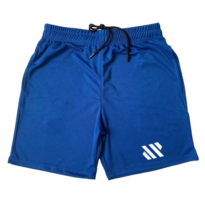 Men's loose-fit metal silk sports shorts in multiple colours on a size chart background