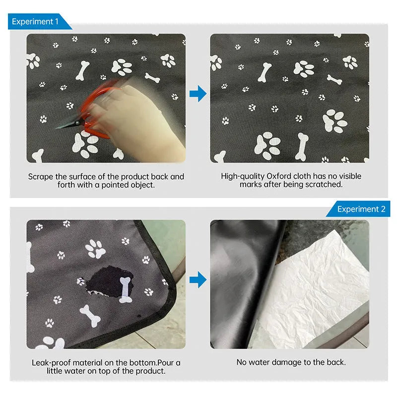 Waterproof car rear seat pet mat with non-slip backing in grey with dog footprint pattern