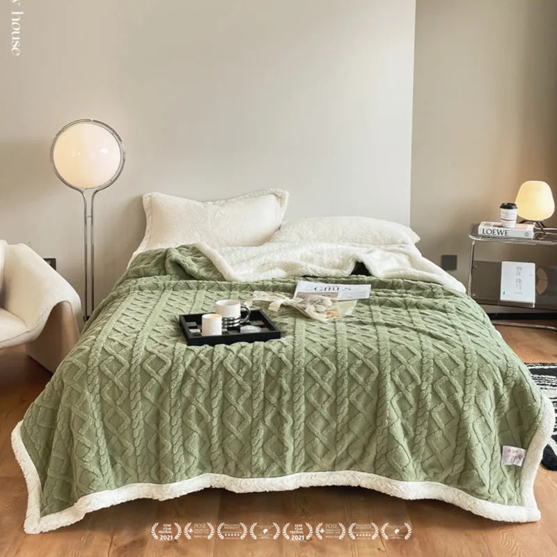 Polyester thermal flannel blanket in tea green colour measuring 180x200cm for winter bedding