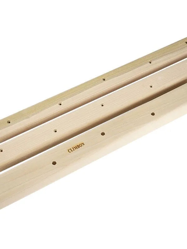 Three solid wooden grip training finger boards showing 12cm, 40cm, and 50cm sizes with different edge depths