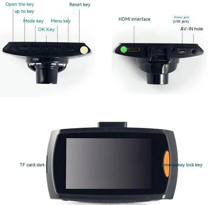 G30 HD dual-channel car DVR camera system with front and rear lenses on a windscreen bracket.