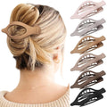 Six rose red plastic hair clips with frosted grip and pointed toe quadrilateral design