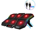 Black and red notebook radiator with six cooling fans for laptop heat dissipation