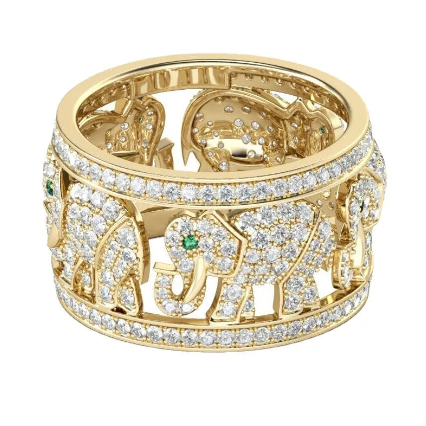 Creative diamond elephant fashion ring made from alloy with an electroplated finish.