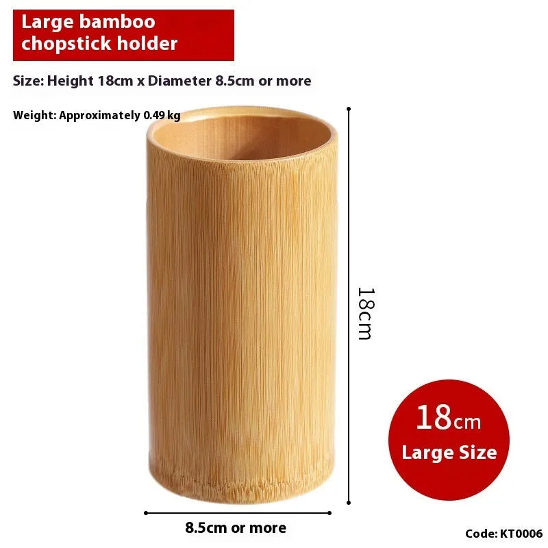 Natural bamboo chopstick holder tube in various sizes and styles including bevel and groove designs.