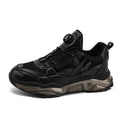 Men's black rotating button dad shoes with mesh upper and rubber platform sole