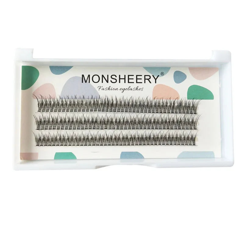 Black V-shaped fairy fishtail false eyelashes with thick segments, shown in 10mm length.