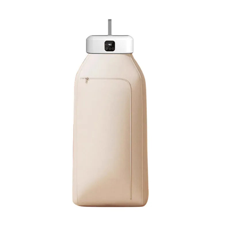 White cylindrical laundry dryer with remote control on surface showing compact 29cm length design