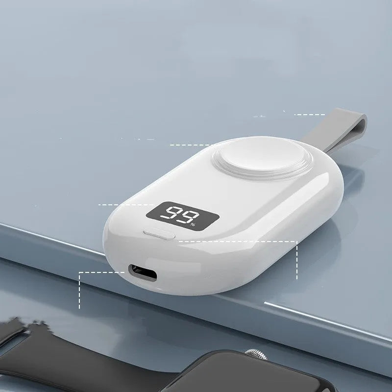 Portable wireless power bank for V5 smartwatch in black with Type-C cable