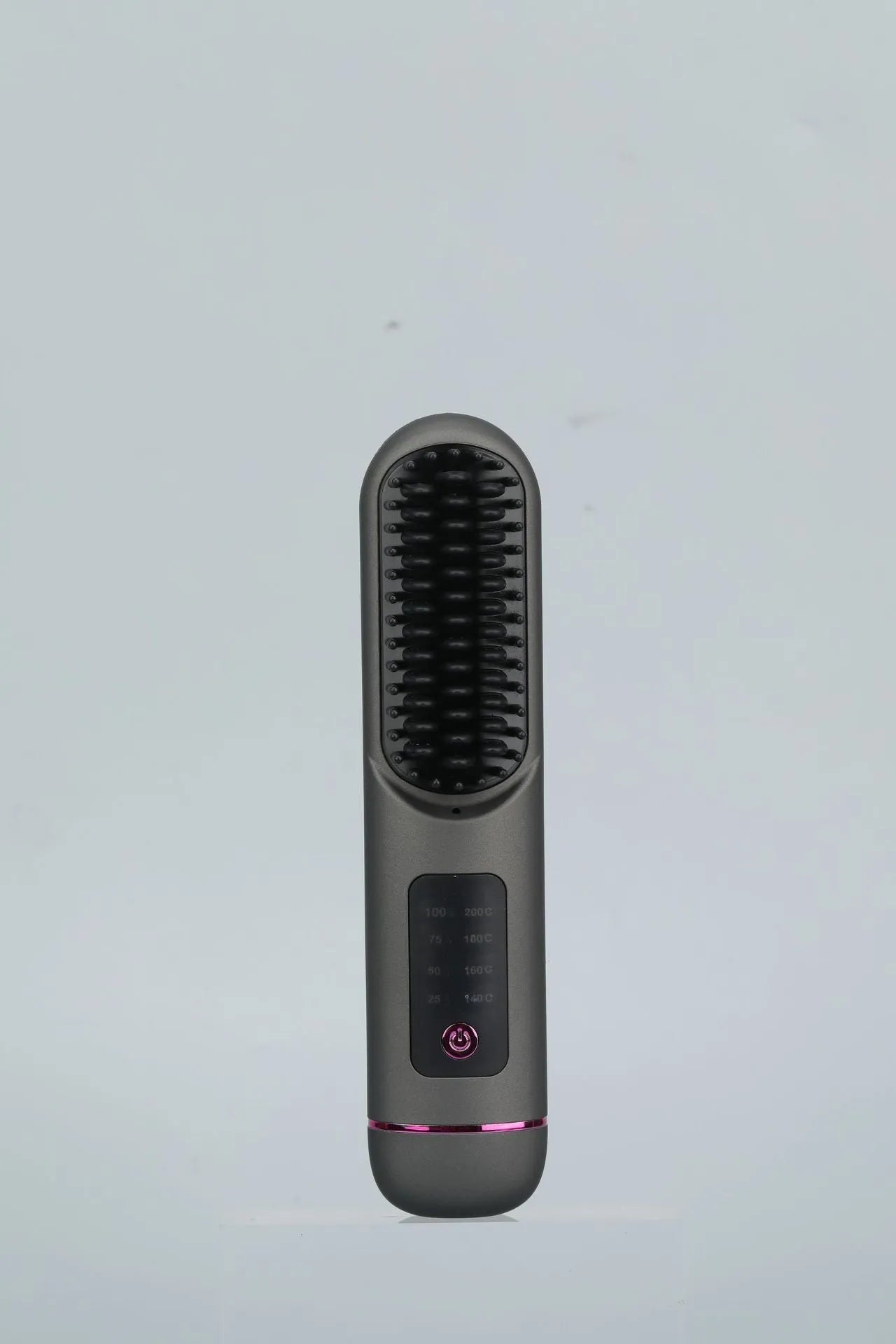 Portable charging negative ion hair comb in blue, grey, or white colours.