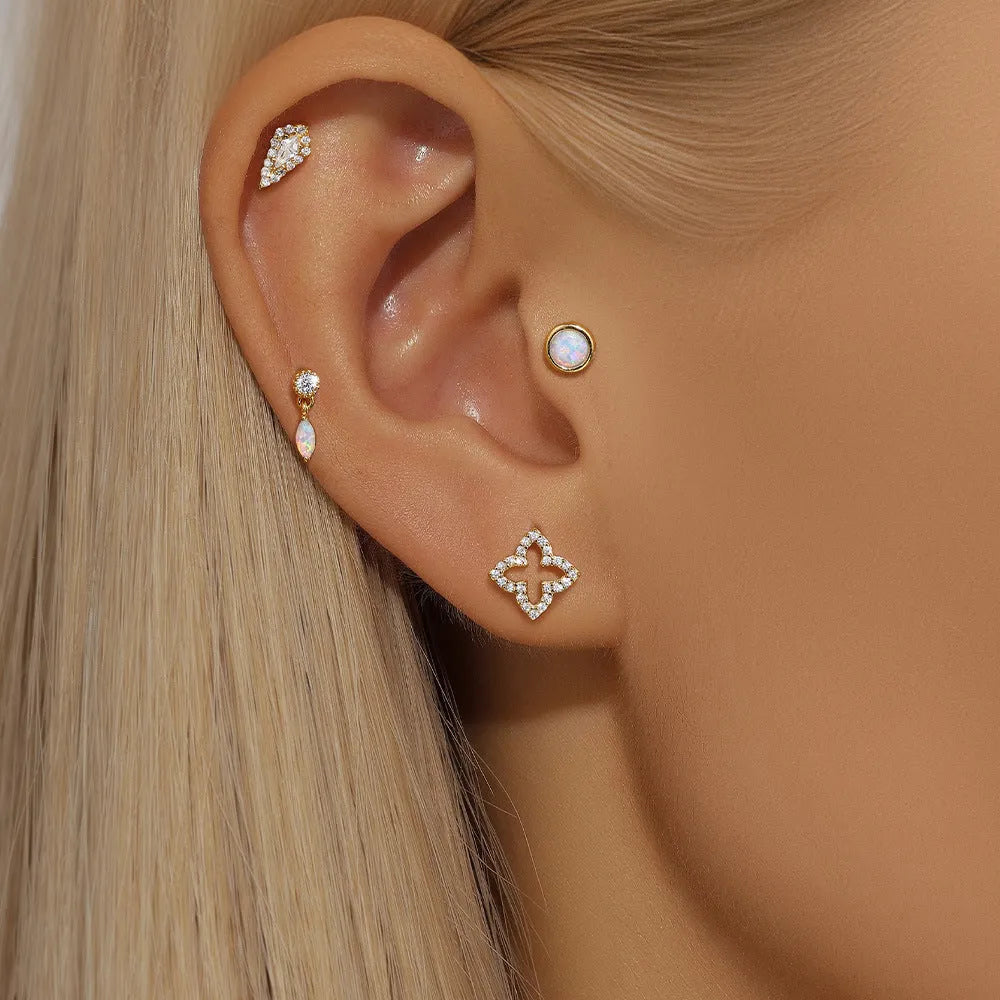 S925 sterling silver flat column geometric ear bone studs with threaded post in gold tone finish