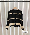 Women's striped V-neck knitted cardigan with 3D pattern effect in slim fit