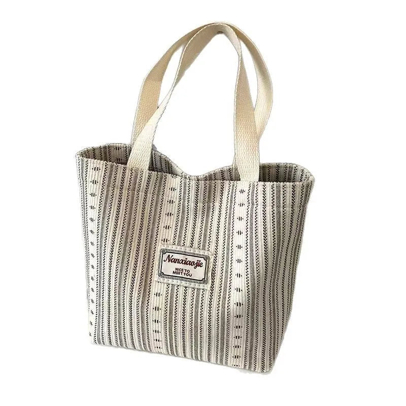 Japanese style corduroy women's shoulder bag in dark brown, grey and ivory white colours