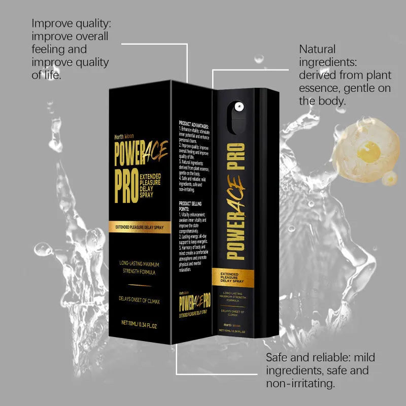 Square 10 ml bottle of men's body moisturising spray with spray nozzle.