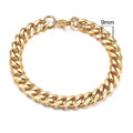 Six-sided geometric Cuban link metal bracelet in gold colour, shown in various widths.